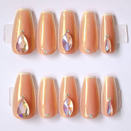 Rose Champagne Swarovski Crystals Press On Nails Set