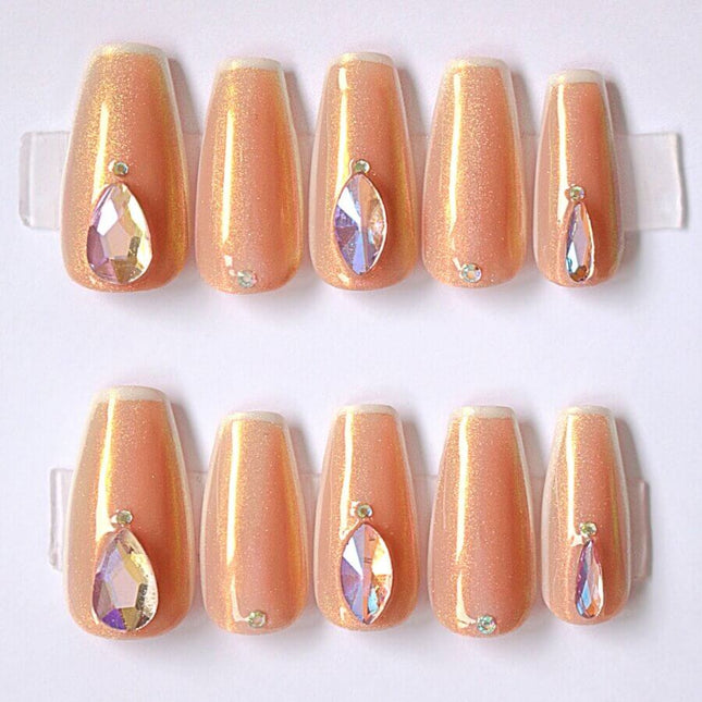 Rose Champagne Swarovski Crystals Press On Nails Set