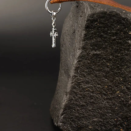 Men Stainless Steel Cross Dangle Hoop Earring Durable Modern Design