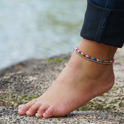 Fancy Dual Band Boho Silver Anklet