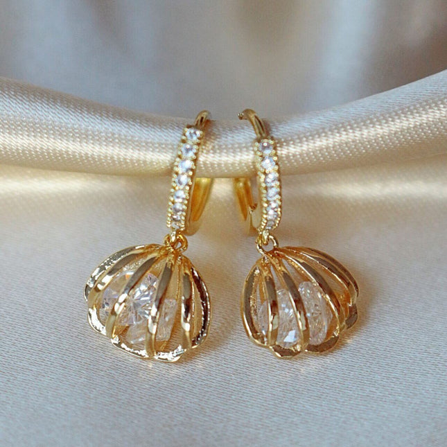 24 Karats Sea Shell Cubic Zirconia Hoops