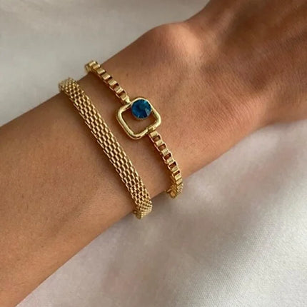 Blue Sparkle Bracelet Set Adjustable Two Piece Minimalist Jewelry