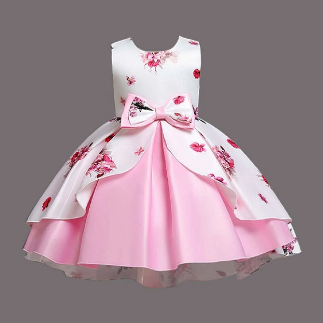 Girl's Satin Floral Printed Frock 5-6-YEAR