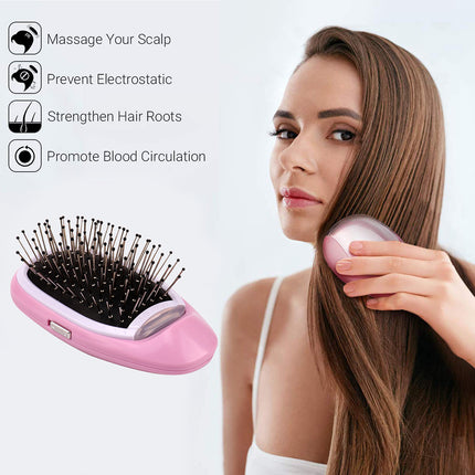 Electric Ionic Hairbrush Negative Ions Anti Frizz -Pink