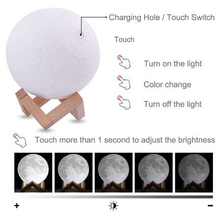 Touch Switch 3D Print Rechargeable Moon Lamp LED Night Light