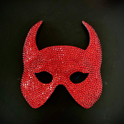 Red Rhinestone Devil Horn Masquerade Mask: Costume Party Accessory