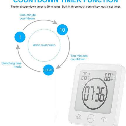 Waterproof Shower Clock Timer Clock with Alarm