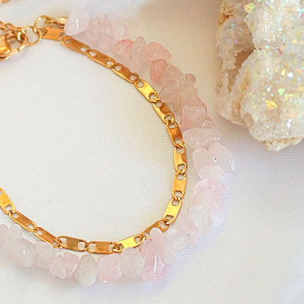 Rose Quartz & 24 Karats Double-Layered Bracelet