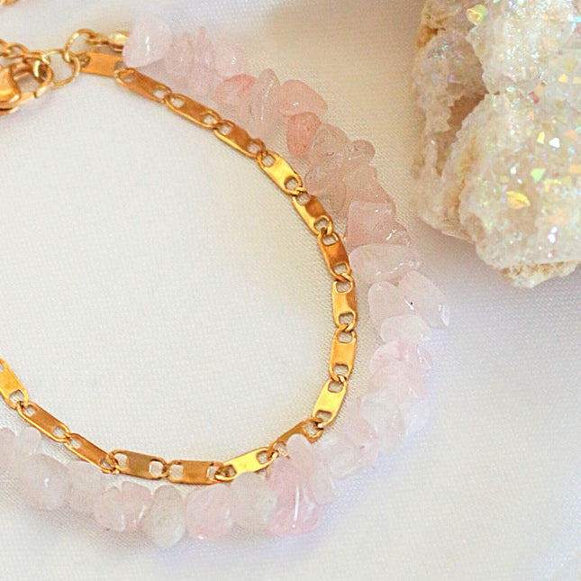 Rose Quartz & 24 Karats Double-Layered Bracelet