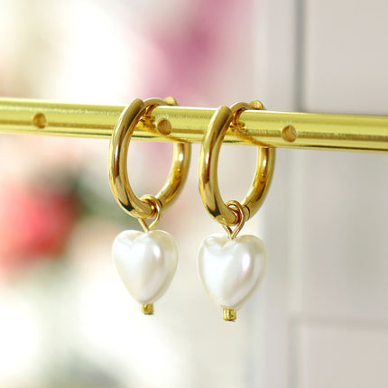 24K Pearl Hearts Hoop Earrings