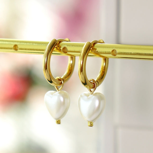 24K Pearl Hearts Hoop Earrings