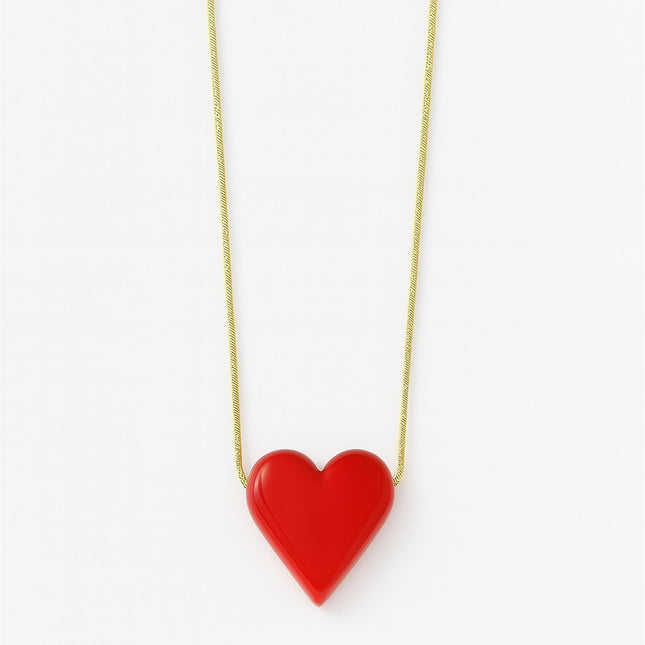 Stainless Steel Red Murano Heart Necklace for Women