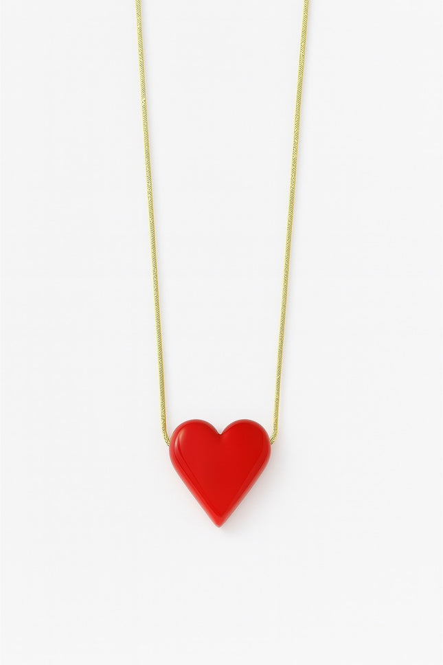 Stainless Steel Red Murano Heart Necklace for Women