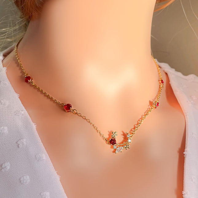 “Fairy Garden” 24K Red CZ Necklace