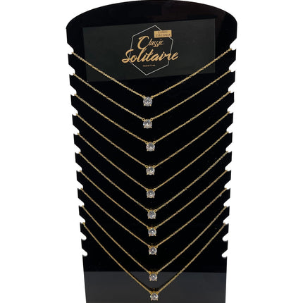 Classic Solitaire Necklaces. Silver or Gold. 10 necklaces per display.