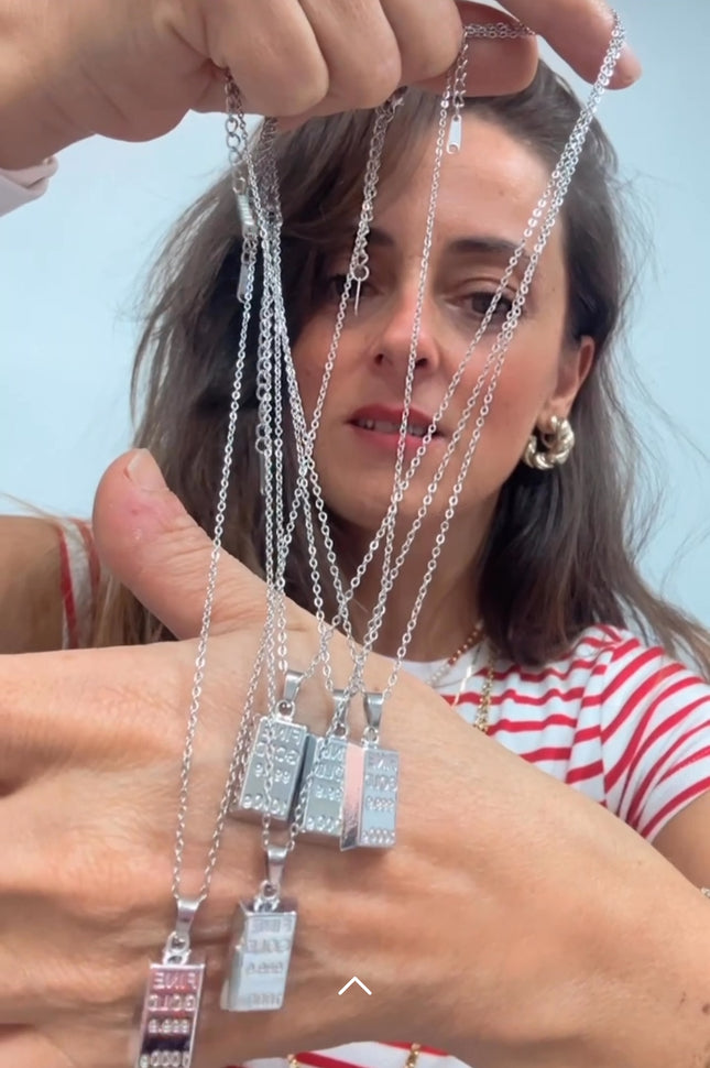 Stainless Steel Silver Ingot Necklace for Women