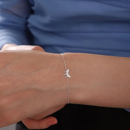 925 Sterling Silver Minimal Dragonfly Bracelet with White Zircon Stone