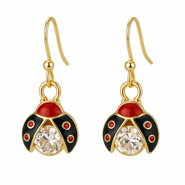 Handmade Lucky Ladybug Earrings, 18K Gold plated