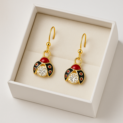 Handmade Lucky Ladybug Earrings, 18K Gold plated