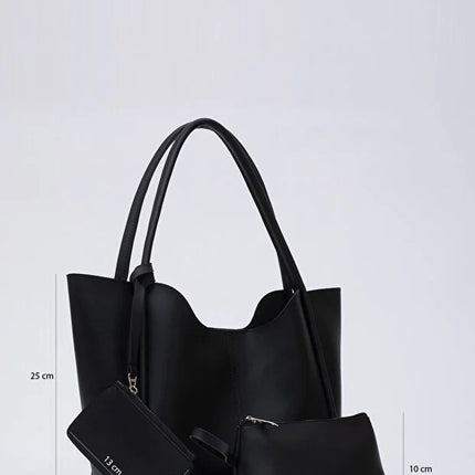 Black SHK108 faux leather women hand shoulder bag with wallet makeup