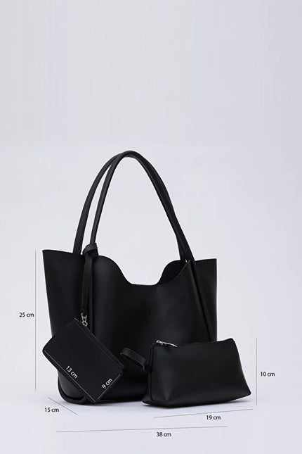 Black SHK108 faux leather women hand shoulder bag with wallet makeup
