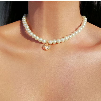 24K Seashell Czech Pearls Choker