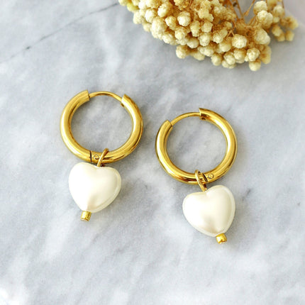 24K Pearl Hearts Hoop Earrings