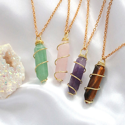 18K Double Ended Natural Healing Crystals Hand Wired Necklace