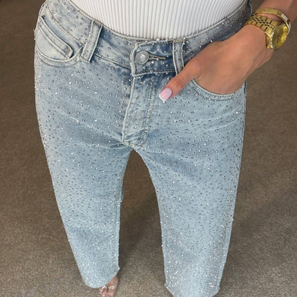 25 Edition – Women’s High Waist Straight Street Jeans with Glitter