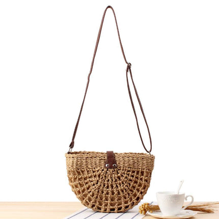Half Moon Straw Crossbody Bag