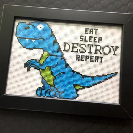 Dinosaur Destroy Counted Cross Stitch DIY KIT Intermediate