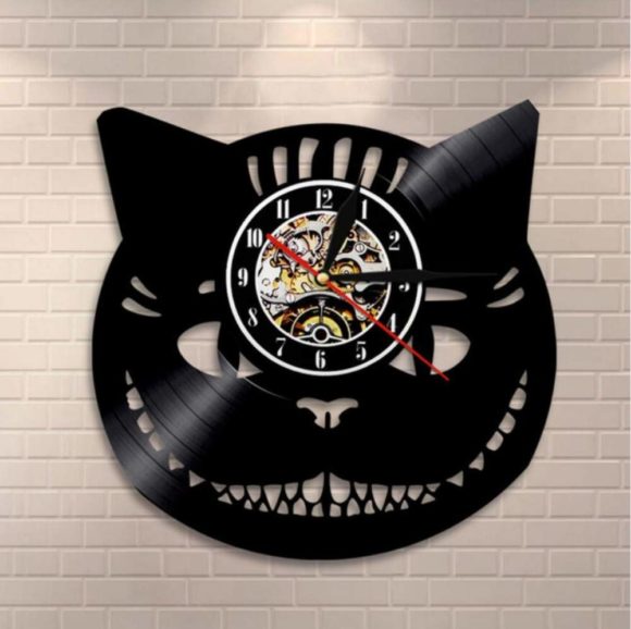 CHESHIRE CAT HANDMADE VINYL RECORD WALL CLOCK