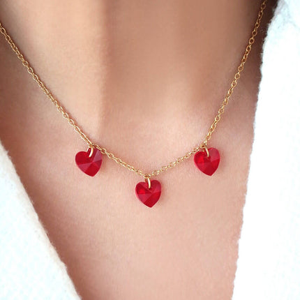 3 Red Hearts 24 Karat Gold Necklace