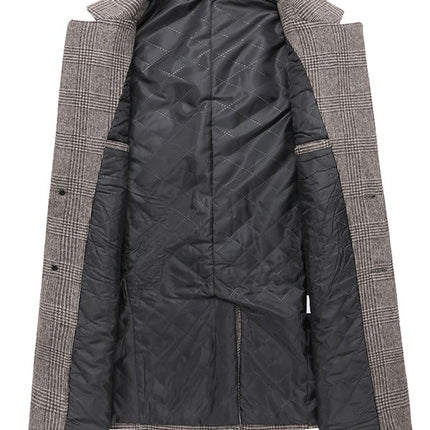 Fashion Plaid Single Breasted Jackets Men's Wool Coats