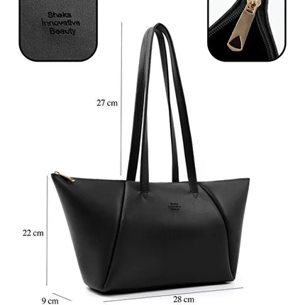 Black Faux Leather Compartment Zipper Hand Shoulder Crossbody Bag