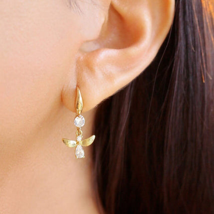 18 Karat Bee Hook Earrings