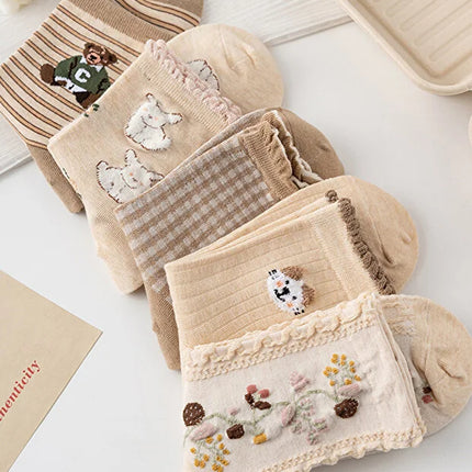 5 Pair Patterned Women Socks Comfortable Soft Daily Wear