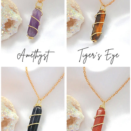 18K Double Ended Natural Healing Crystals Hand Wired Necklace