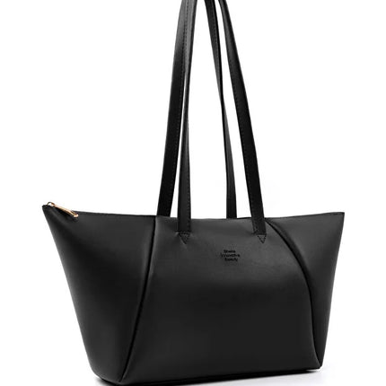 Black Faux Leather Compartment Zipper Hand Shoulder Crossbody Bag