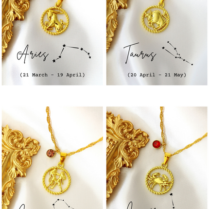 18K Zodiac Sign and Birthstone Necklace
