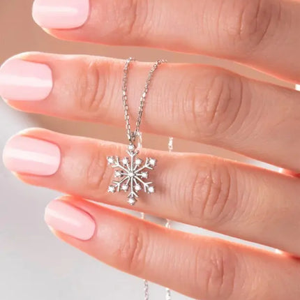 925 Sterling Silver Snowflake Necklace with White Stone