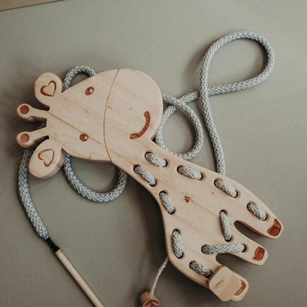 Giraffe lacing toy, Wooden sewing, Montessori