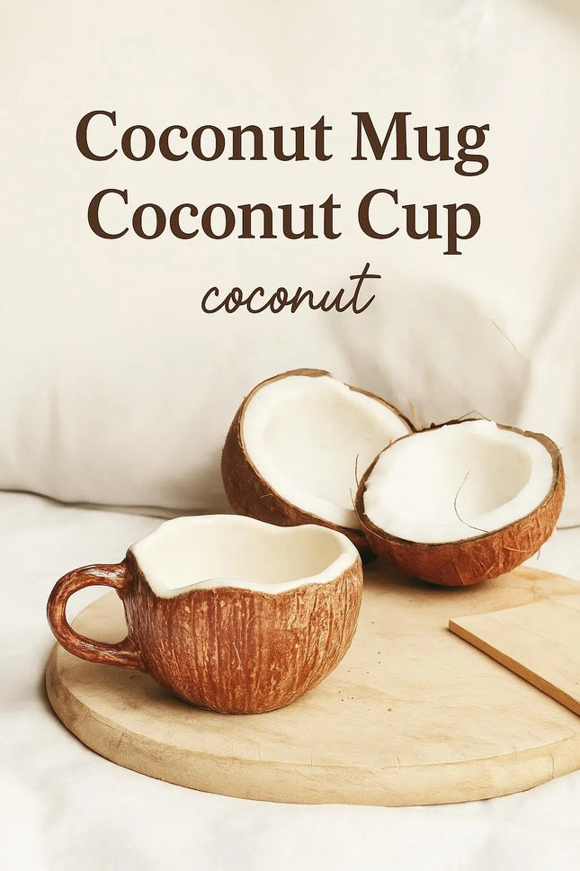 Handmade Ceramic Coconut Design Cup for Tropical Themed Drinkware