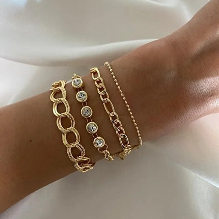 White Stone Bracelet Set Four Piece Layered Adjustable Elegant Jewelry