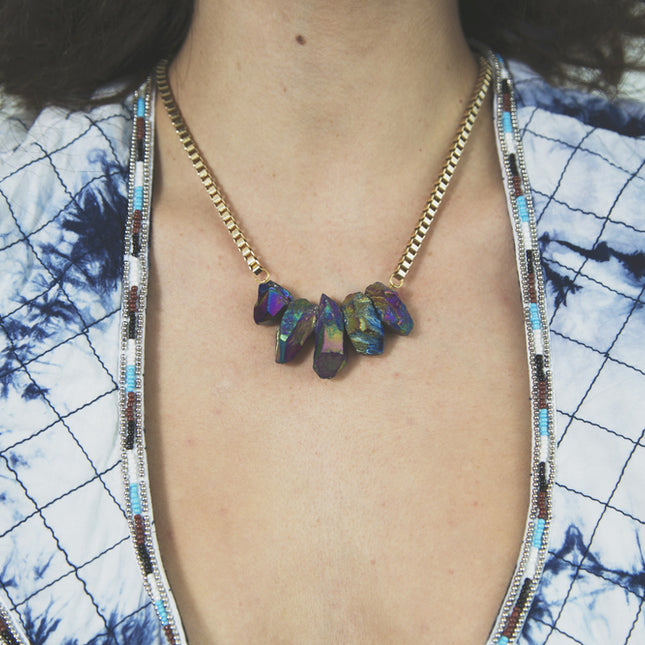 Rocked Up Mini Crystal Quartz Necklace - Green