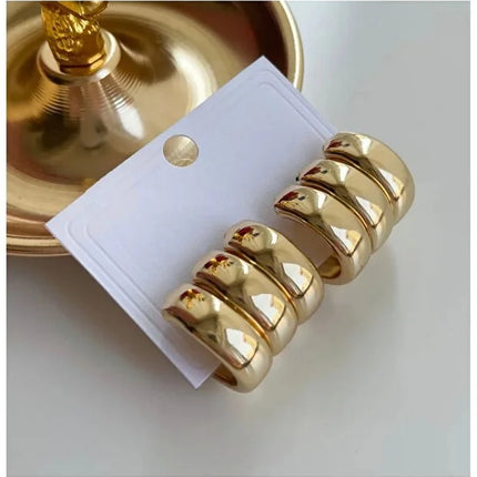 Premium Three Row Steel Rounded Earrings Women Elegant Daily Jewelry