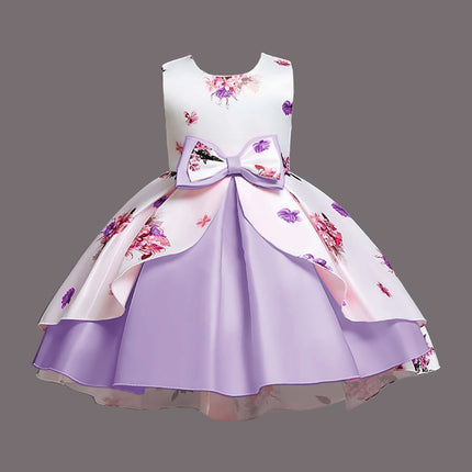 Girl's Satin Floral Printed Frock Knee Length Short Frocks 1-2-YEAR