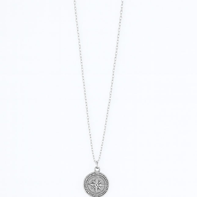 Stainless Steel Silver Compass Necklace for Women