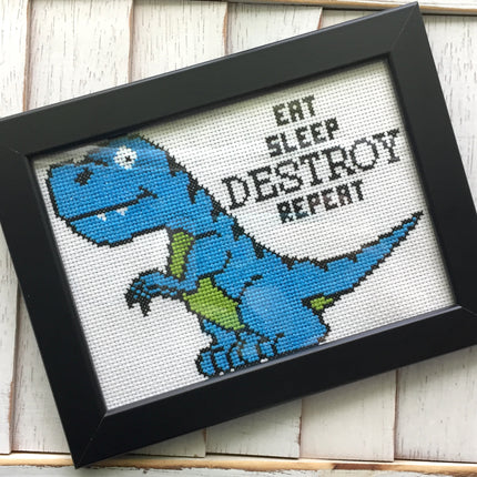 Dinosaur Destroy Counted Cross Stitch DIY KIT Intermediate