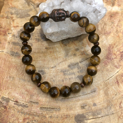 Tiger Eye & Buddha Gemstone Bracelet! Natural Gemstones!